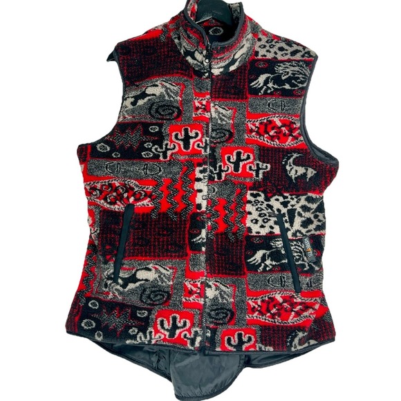 Kerrits Women's Reversible Vest Sz L Black Red Gray Equestrian Horses Southwest - Picture 1 of 11